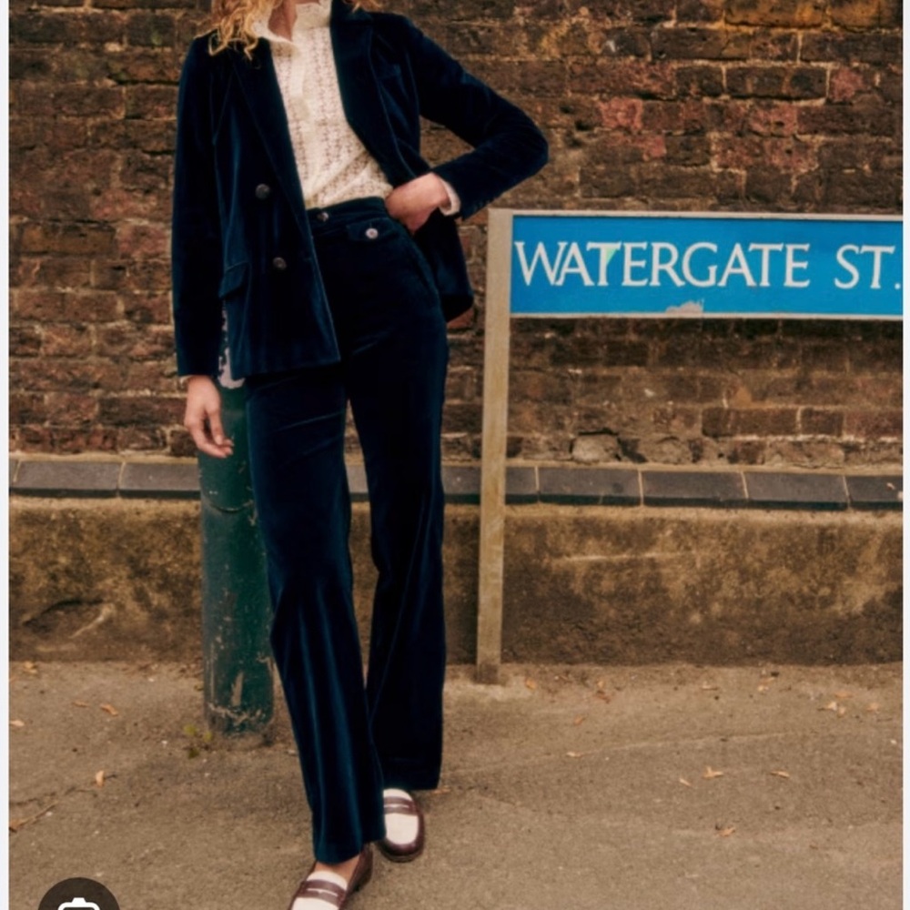 Sezane Velvet Florentine Straight Leg Trousers in Deep Navy Size 4 - Picture 11 of 11